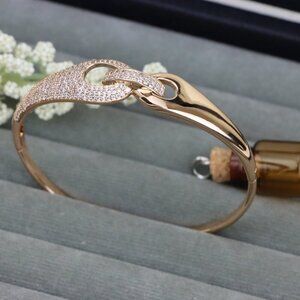 Elegant Rose Gold Bangle with Pave Link Design for Women, XPBL0434